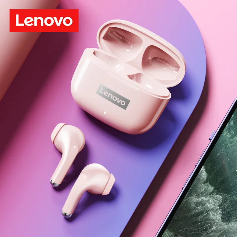 Lenovo-auriculares inalámbricos LP40 Pro con Bluetooth 5,1, dispositivo de audio de alta capacidad, diseño semiintrauditivo, Chip inteligente con micrófono