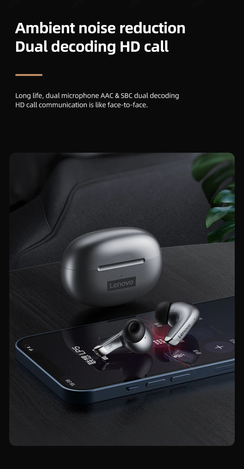 Lenovo-auriculares inalámbricos LP5, audífonos de música HiFi con Bluetooth, micrófono, deportivos, resistentes al agua, 100% originales, novedad de 2021