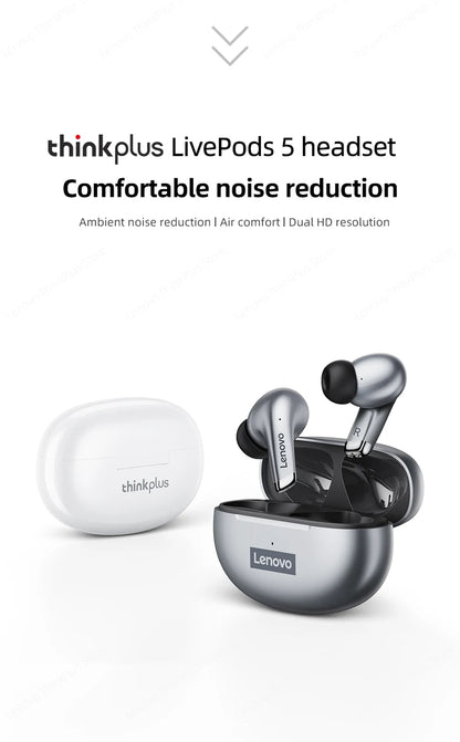 Lenovo-auriculares inalámbricos LP5, audífonos de música HiFi con Bluetooth, micrófono, deportivos, resistentes al agua, 100% originales, novedad de 2021