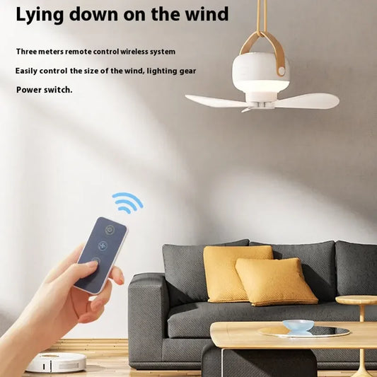Ventiladores de techo portátiles, ventilador eléctrico LED recargable, lámpara de noche para el hogar, tienda de campaña al aire libre, ventilador colgante con Control remoto