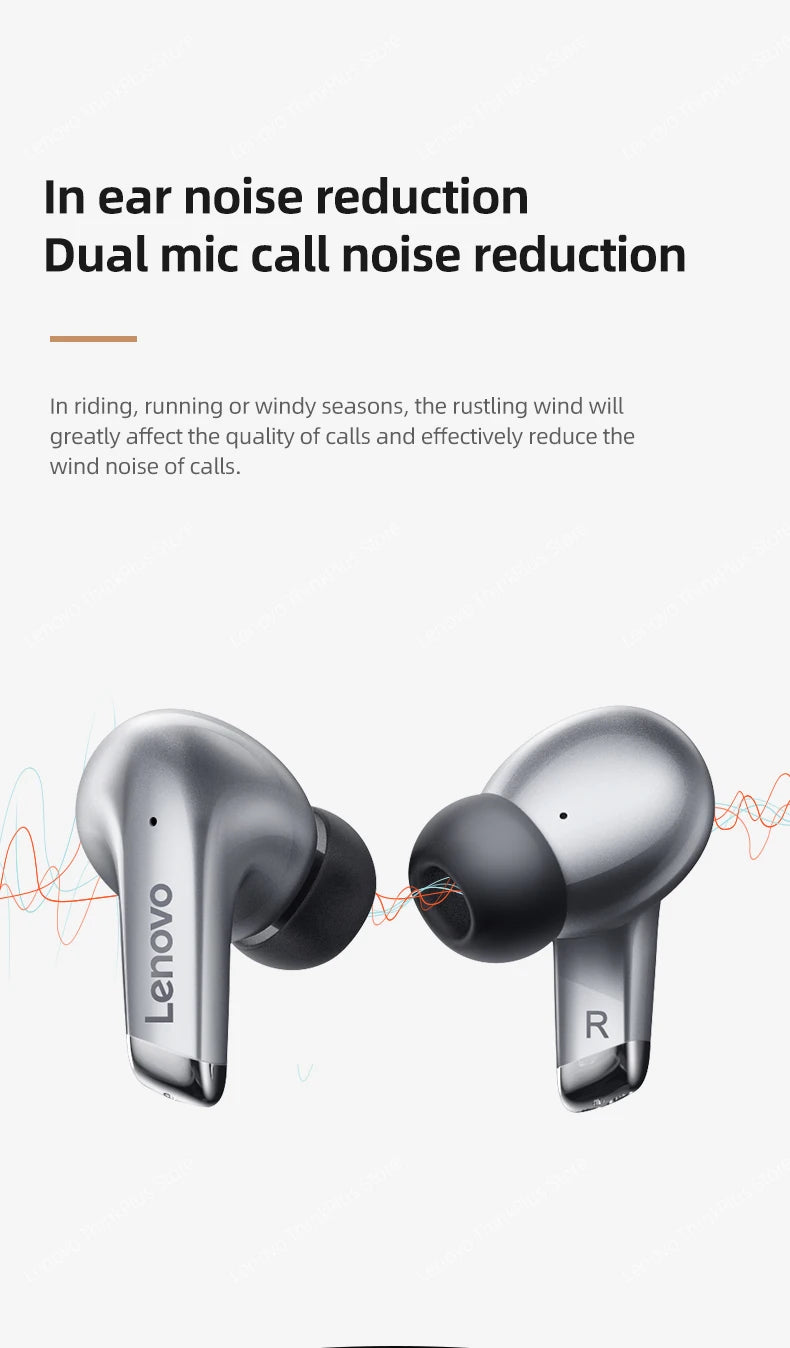 Lenovo-auriculares inalámbricos con Bluetooth LP5 100% originales, cascos de música HiFi con micrófono, deportivos, resistentes al agua, novedad de 2021