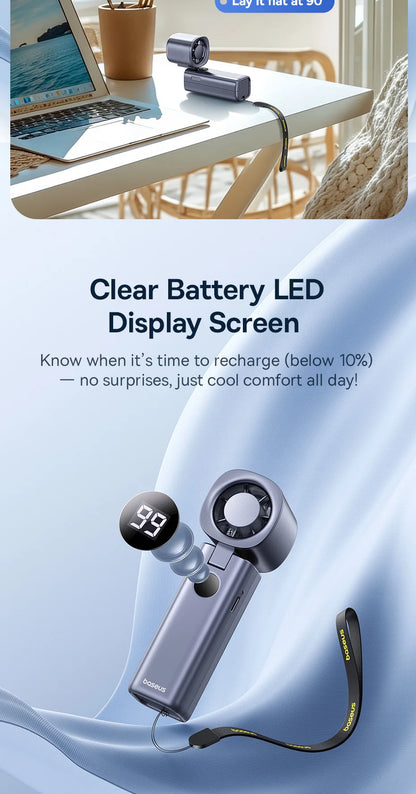 Ventilador Portátil Baseus Mini – Plegable, 5 Velocidades, Recargable 4000mAh para Hogar, Exterior y Coche