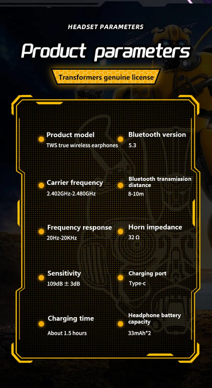 Auriculares Gamer TWS TF-T01 con Bluetooth 5.3, Cancelación de Ruido y Micrófono – Diseño Transformers