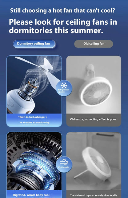 Ventiladores de techo portátiles, ventilador eléctrico LED recargable, lámpara de noche para el hogar, tienda de campaña al aire libre, ventilador colgante con Control remoto