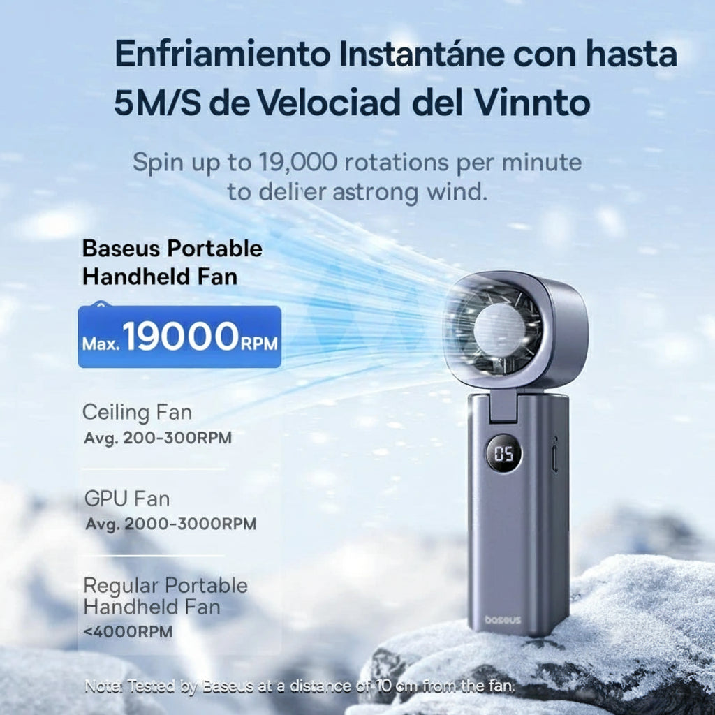 Ventilador Portátil Baseus Mini – Plegable, 5 Velocidades, Recargable 4000mAh para Hogar, Exterior y Coche