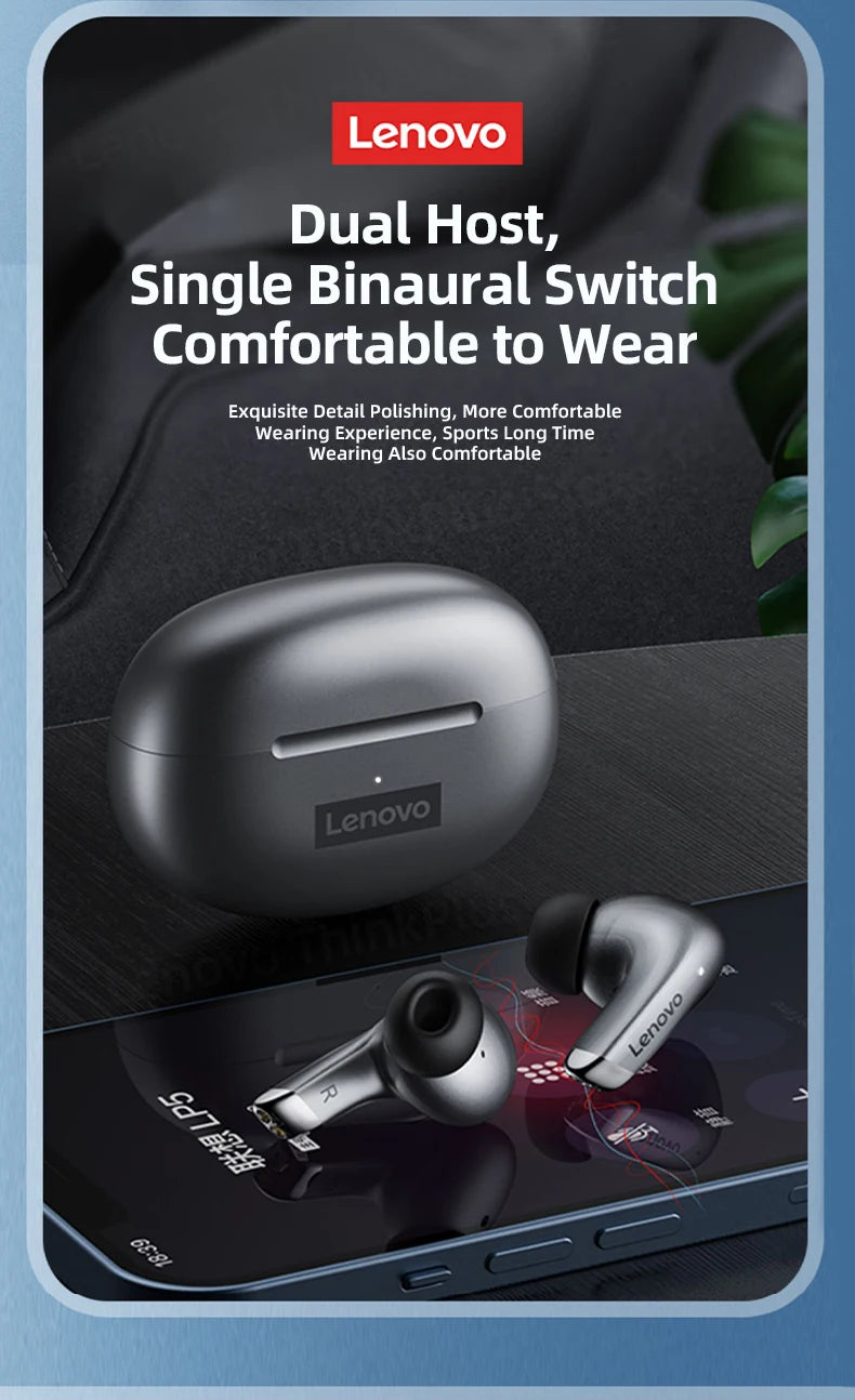 Lenovo-auriculares inalámbricos LP5, audífonos de música HiFi con Bluetooth, micrófono, deportivos, resistentes al agua, 100% originales, novedad de 2021
