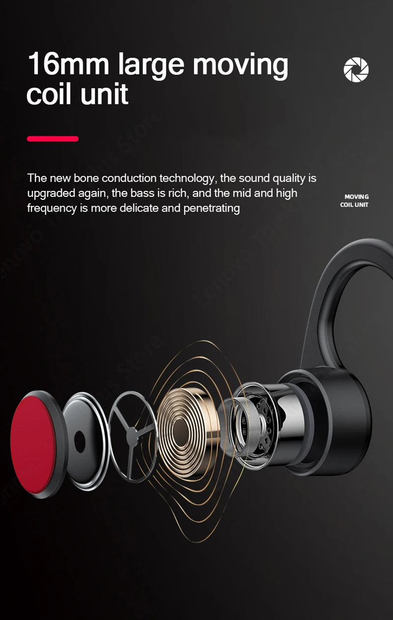 Lenovo-auriculares de conducción ósea X3 Pro, cascos inalámbricos con gancho para la oreja, Bluetooth, Hifi, con micrófono, resistentes al agua
