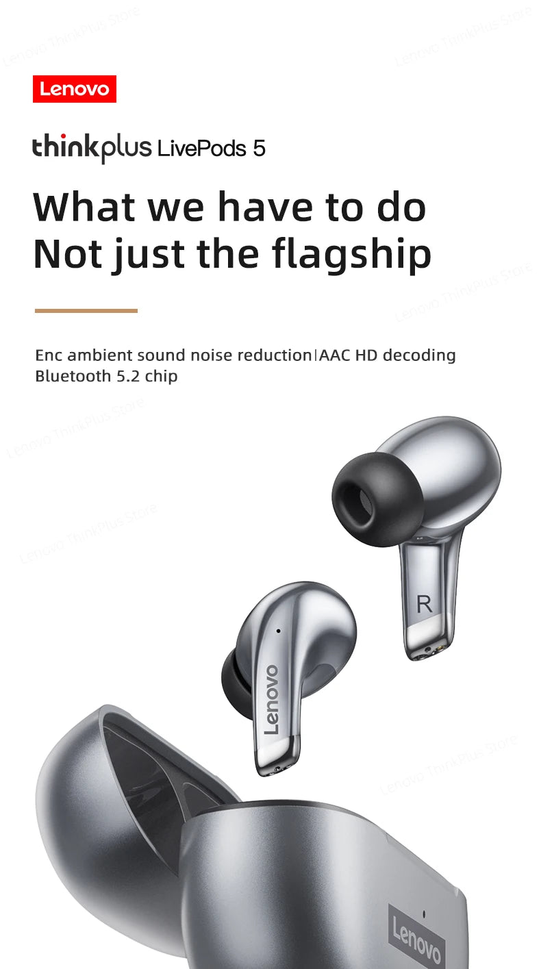 Lenovo-auriculares inalámbricos LP5, audífonos de música HiFi con Bluetooth, micrófono, deportivos, resistentes al agua, 100% originales, novedad de 2021