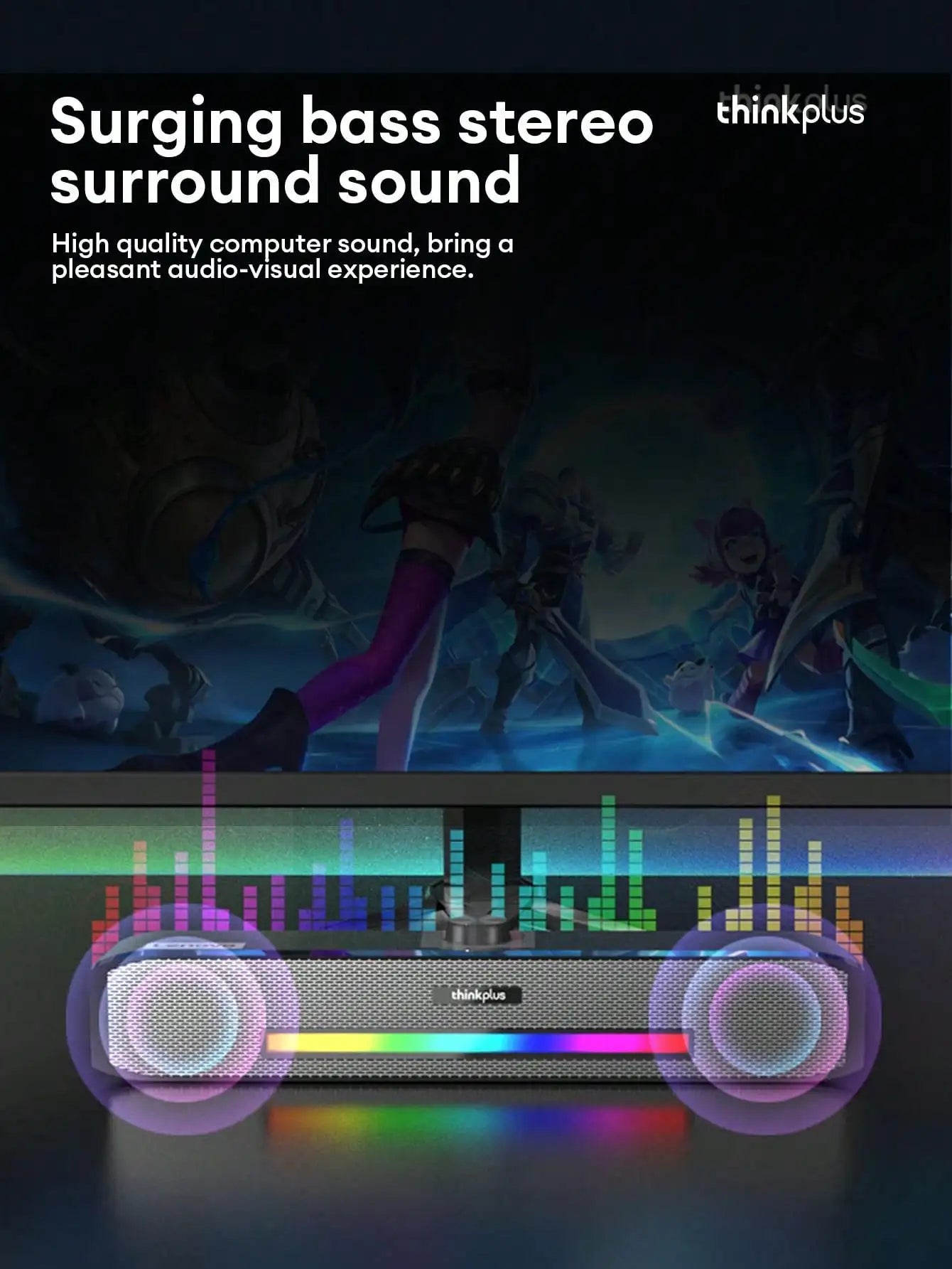 Barra de Sonido Lenovo TS33 con Subwoofer AUX y Bluetooth 5.0 – Sonido Envolvente 360° para PC y Cine en Casa
