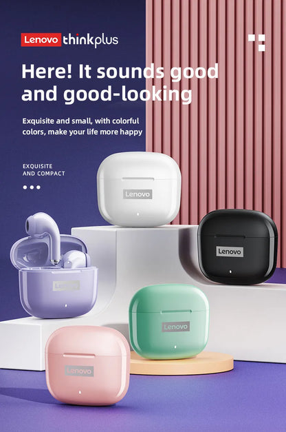 Lenovo-auriculares inalámbricos LP40 Pro con Bluetooth 5,1, dispositivo de audio de alta capacidad, diseño semiintrauditivo, Chip inteligente con micrófono