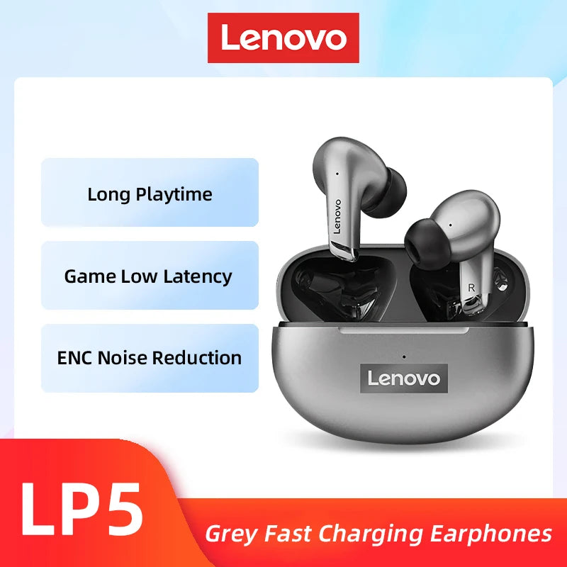 Lenovo-auriculares inalámbricos LP5, audífonos de música HiFi con Bluetooth, micrófono, deportivos, resistentes al agua, 100% originales, novedad de 2021