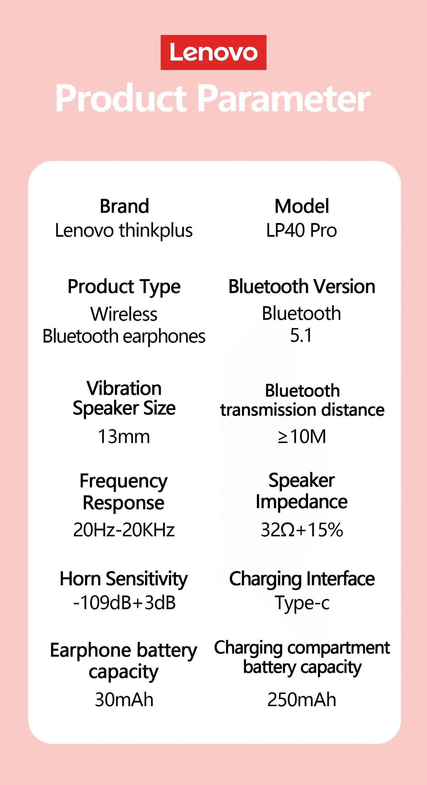 Lenovo-auriculares inalámbricos LP40 Pro con Bluetooth 5,1, dispositivo de audio de alta capacidad, diseño semiintrauditivo, Chip inteligente con micrófono