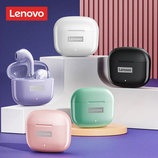Lenovo-auriculares inalámbricos LP40 Pro con Bluetooth 5,1, dispositivo de audio de alta capacidad, diseño semiintrauditivo, Chip inteligente con micrófono