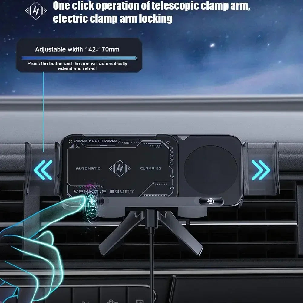 Soporte para teléfono móvil/almohadilla inteligente, soporte magnético para teléfono para coche, soporte para teléfono giratorio automático 2 en 1, cargador inalámbrico para coche