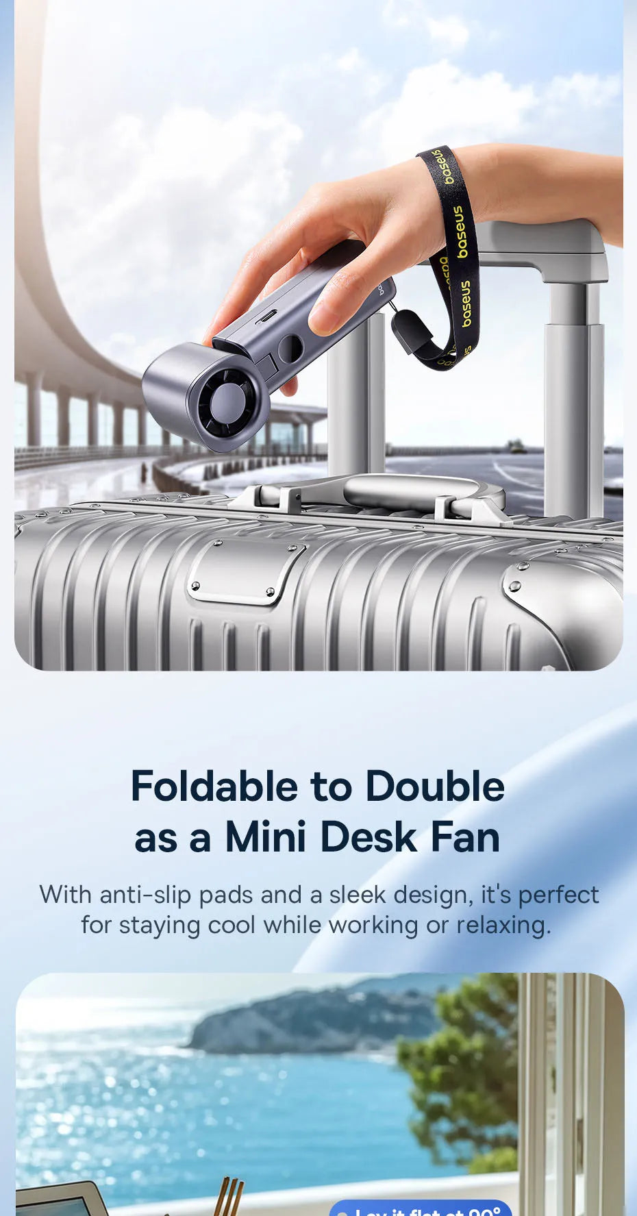 Ventilador Portátil Baseus Mini – Plegable, 5 Velocidades, Recargable 4000mAh para Hogar, Exterior y Coche