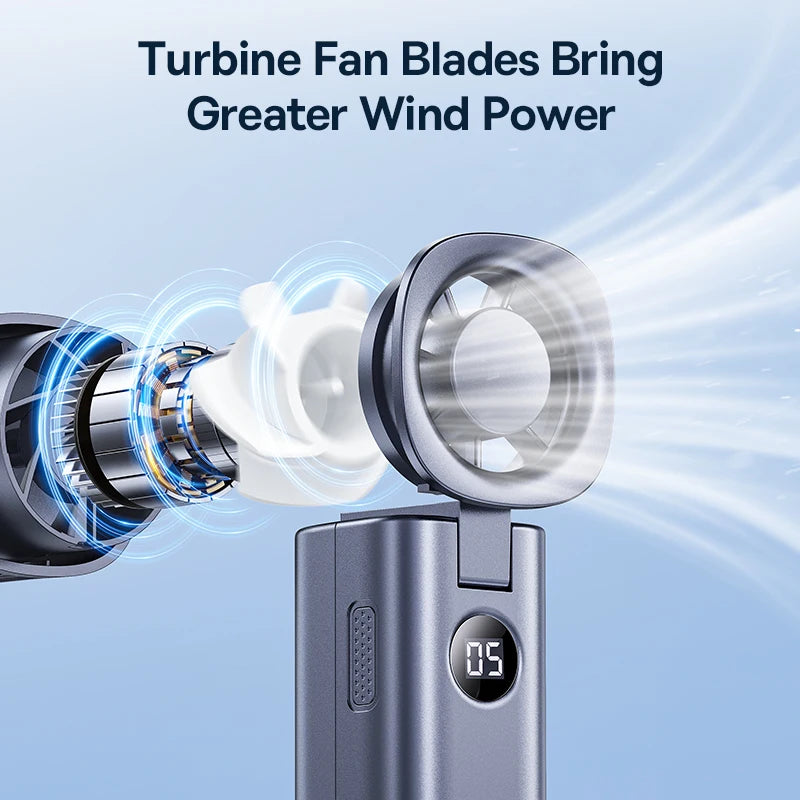 Ventilador Portátil Baseus Mini – Plegable, 5 Velocidades, Recargable 4000mAh para Hogar, Exterior y Coche