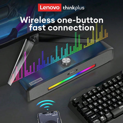 Barra de Sonido Lenovo TS33 con Subwoofer AUX y Bluetooth 5.0 – Sonido Envolvente 360° para PC y Cine en Casa