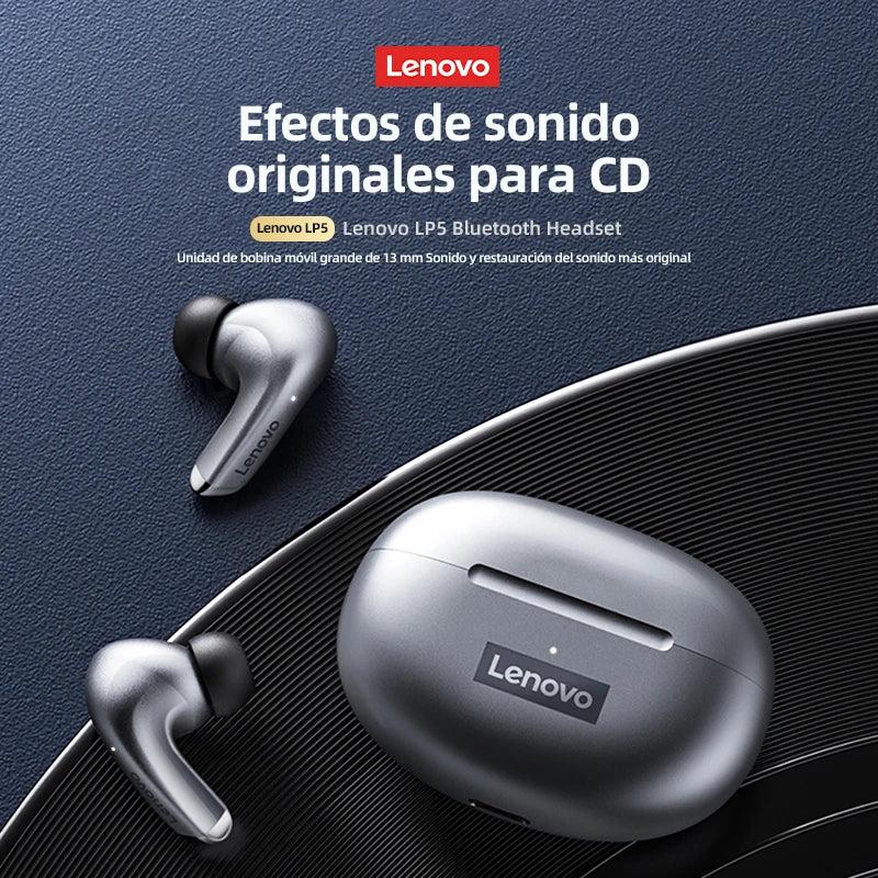 Lenovo-auriculares inalámbricos LP5, audífonos de música HiFi con Bluetooth, micrófono, deportivos, resistentes al agua, 100% originales, novedad de 2021